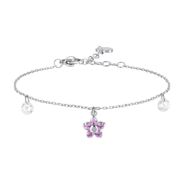 LUCA BARRA  - BRACCIALE DONNA IN ACCIAIO CON PENDENTE FIORE E PETALI ZIRCONE ROSA
