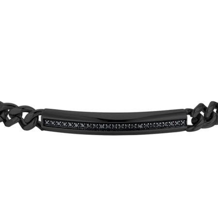 LUCA BARRA  - BRACCIALE UOMO IN ACCIAIO IP NERO CON ELEMENTO CON CRISTALLI NERI 2