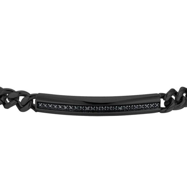 LUCA BARRA  - BRACCIALE UOMO IN ACCIAIO IP NERO CON ELEMENTO CON CRISTALLI NERI