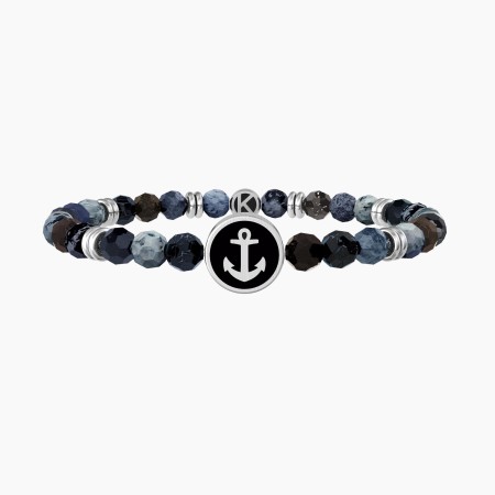 KIDULT   -  Bracciale elastico per il papà con agata blu e ancora  ANCORA | PAPÀ SEI LA MIA FORZA