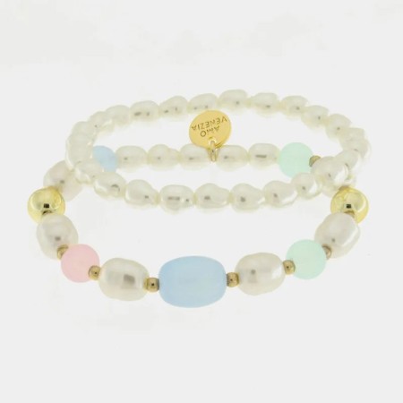 BySimon  -   Bracciale in Metallo doppio filo con perle allungate multicolor