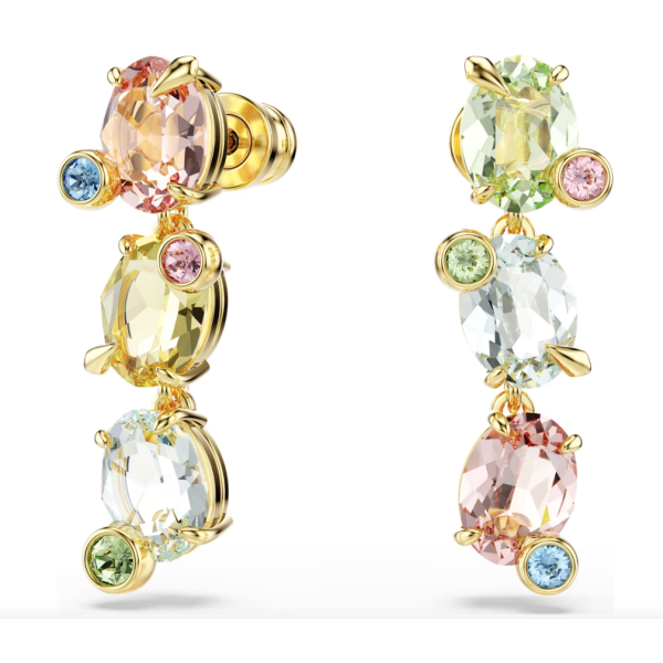 SWAROVSKI - Orecchini pendenti Gema Design asimmetrico, Taglio misto, Multicolore, Placcato color oro