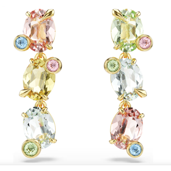 SWAROVSKI - Orecchini pendenti Gema Design asimmetrico, Taglio misto, Multicolore, Placcato color oro