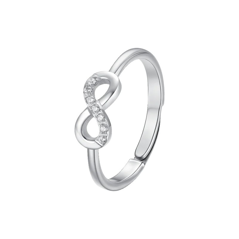 LUCA BARRA  -  ANELLO DONNA IN ACCIAIO CON INFINITO E ZIRCONI BIANCHI