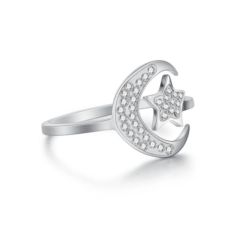 BRAND  Anello Luna e Stella con Cristalli