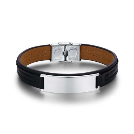 BRAND  Bracciale Pelle Nero Targa