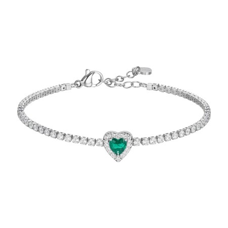 LUCA BARRA  -  BRACCIALE TENNIS DONNA IN ACCIAIO CON CUORE CON ZIRCONI VERDI E BIANCHI