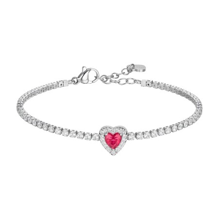 LUCA BARRA  -  BRACCIALE TENNIS DONNA IN ACCIAIO CON CUORE CON ZIRCONI ROSSI E BIANCHI