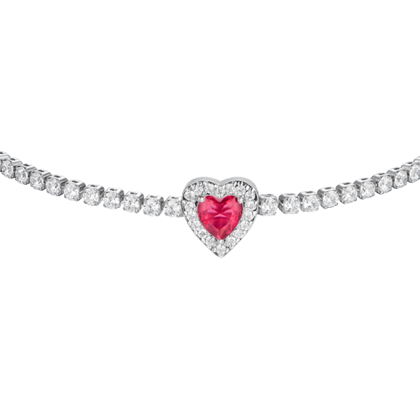LUCA BARRA  -  BRACCIALE TENNIS DONNA IN ACCIAIO CON CUORE CON ZIRCONI ROSSI E BIANCHI
