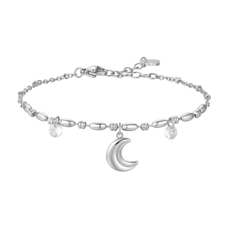 LUCA BARRA  -  BRACCIALE DONNA IN ACCIAIO CON LUNA E ZIRCONI BIANCHI