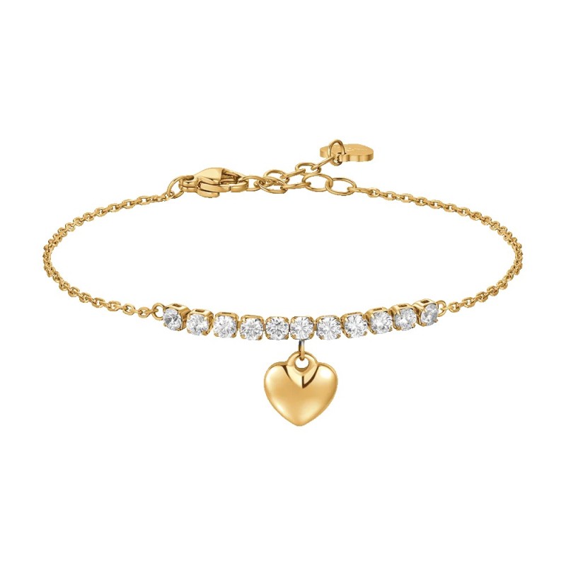 LUCA BARRA  - BRACCIALE DONNA IN ACCIAIO IP GOLD CON CUORE E ZIRCONI BIANCHI