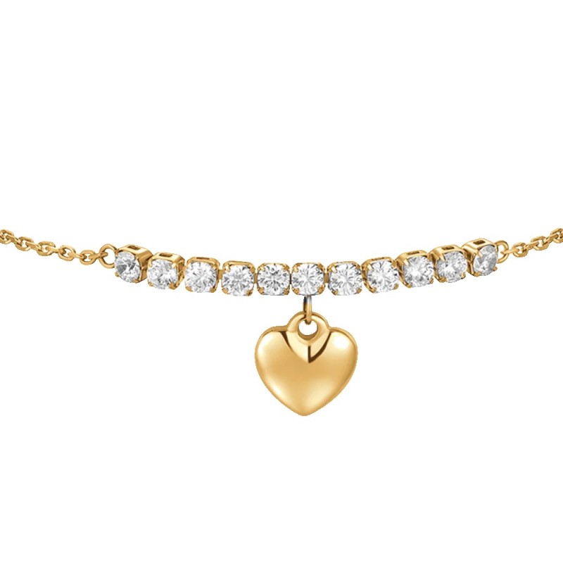 LUCA BARRA  - BRACCIALE DONNA IN ACCIAIO IP GOLD CON CUORE E ZIRCONI BIANCHI