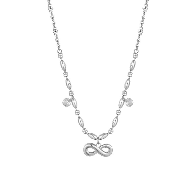 LUCA BARRA  -  COLLANA DONNA IN ACCIAIO CON INFINITO E ZIRCONI BIANCHI