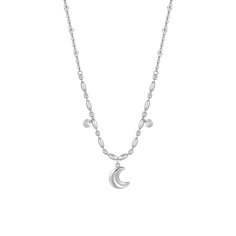 LUCA BARRA  -  COLLANA DONNA IN ACCIAIO CON LUNA E ZIRCONI BIANCHI