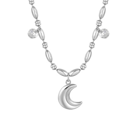 LUCA BARRA  -  COLLANA DONNA IN ACCIAIO CON LUNA E ZIRCONI BIANCHI 2