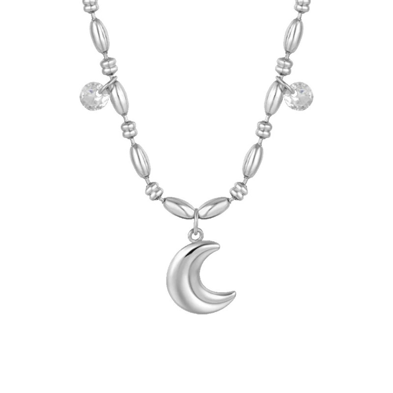 LUCA BARRA  -  COLLANA DONNA IN ACCIAIO CON LUNA E ZIRCONI BIANCHI