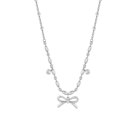 LUCA BARRA  -  COLLANA DONNA IN ACCIAIO CON FIOCCO E ZIRCONI BIANCHI
