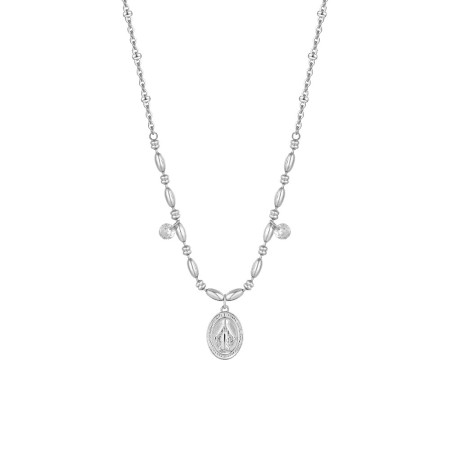 LUCA BARRA  -  COLLANA DONNA IN ACCIAIO CON MADONNINA MIRACOLOSA E ZIRCONI BIANCHI