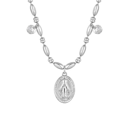 LUCA BARRA  -  COLLANA DONNA IN ACCIAIO CON MADONNINA MIRACOLOSA E ZIRCONI BIANCHI 2