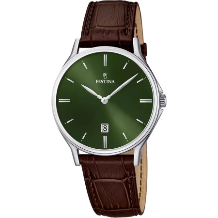 FESTINA    OROLOGIO VERDE CINTURINO IN PELLE MARRONE , UOMO