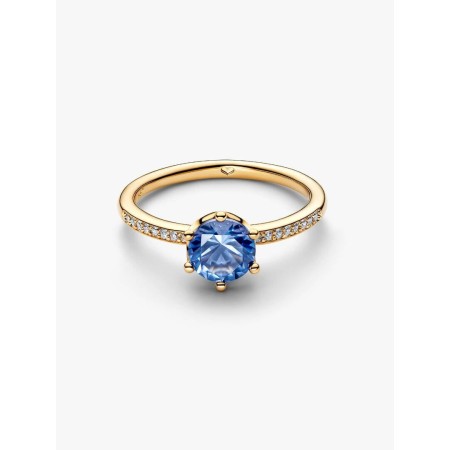 Pandora  Anello Corona Scintillante Pietra Blu Finitura in Oro 2