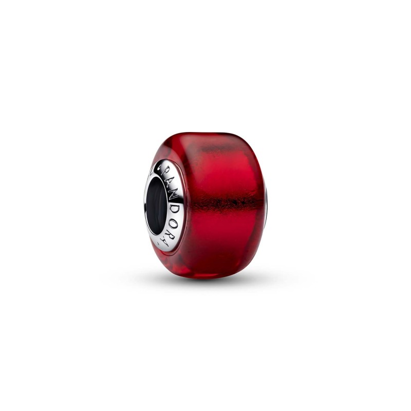 Pandora   Charm  Mini Vetro di Murano Rosso Argento