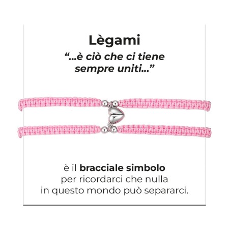 LUCA BARRA  -  BRACCIALI DONNA E UOMO IN CORDA COREANA ROSA CON CUORE CALAMITATO