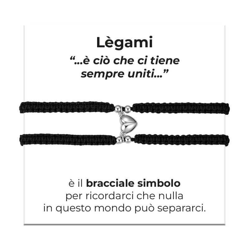 LUCA BARRA  -  BRACCIALI DONNA E UOMO IN CORDA COREANA NERA CON CUORE CALAMITATO