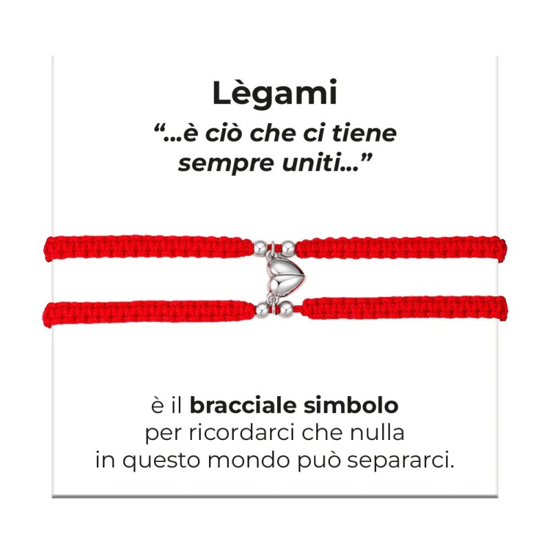 LUCA BARRA  -  BRACCIALI DONNA E UOMO IN CORDA COREANA ROSSA CON CUORE CALAMITATO