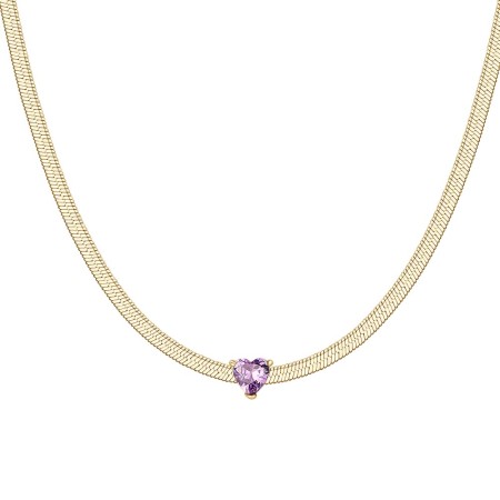 LUCA BARRA  -  COLLANA DONNA IN ACCIAIO COLORE ORO CON ZIRCONE VIOLA