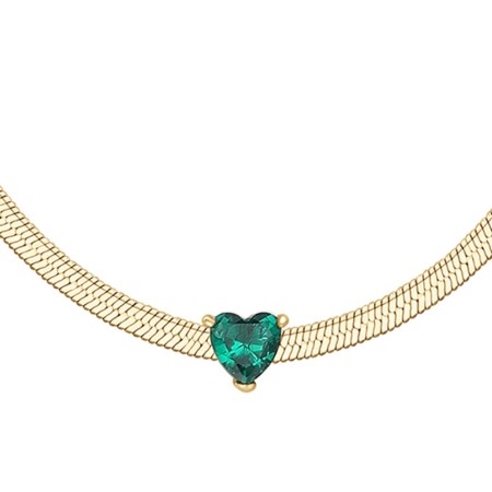 LUCA BARRA  -  COLLANA DONNA IN ACCIAIO COLORE ORO CON ZIRCONE VERDE 2