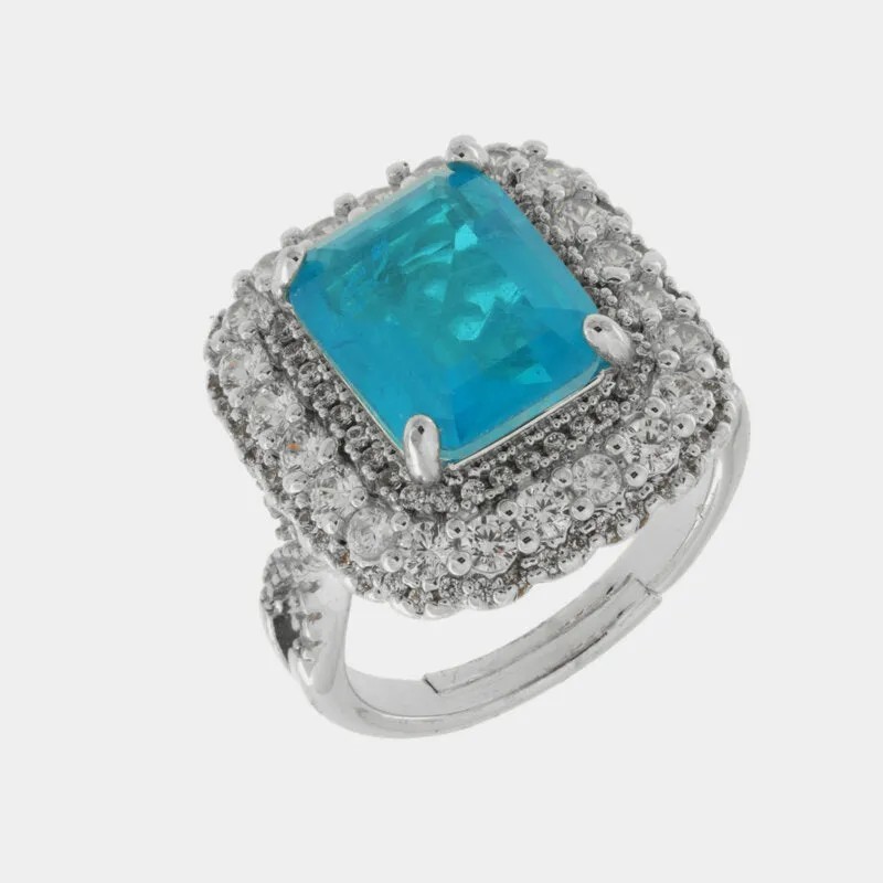 BySimon    Anello in Metallo con zircone centrale azzurro