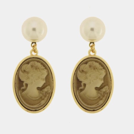 BySimon   Orecchini in Metallo perla a lobo con cammeo