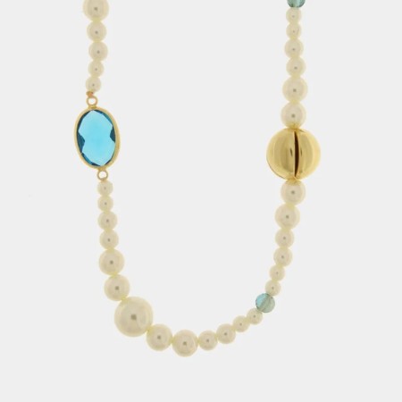 BySimon  Collana in Metallo lunga con perle e cristalli azzurri