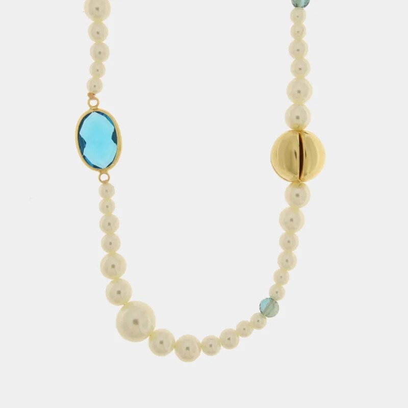BySimon  Collana in Metallo lunga con perle e cristalli azzurri