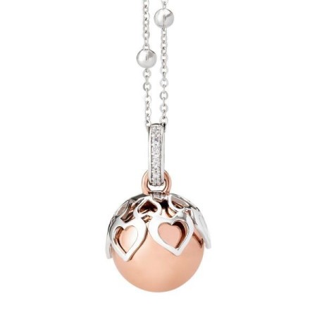 Boccadamo - Collana con ciondolo sonoro rosato, cuori e zirconi