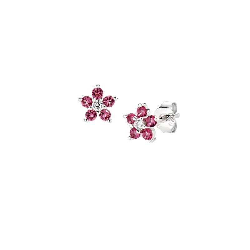 Amen -  Orecchini Fiore con Petali Rosso Ciliegia