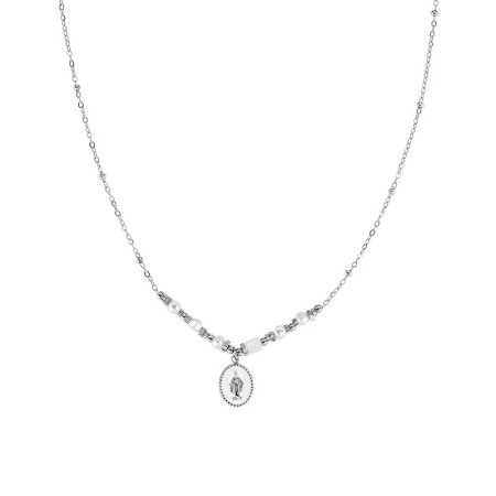 Amen  -  Collana Miracolosa in Acciaio con Agata e Smalto Bianco