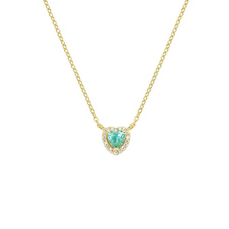 Amen  -  Collana Dolce Cuore Verde Acqua in Argento Dorato