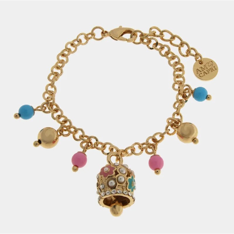 BySimon  -  Bracciale in Metallo campanella fiori sfere rosa