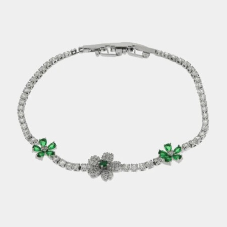 BySimon  -  Bracciale in Metallo Fiori Cristalli Verdi