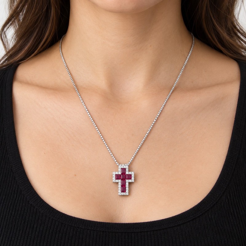 Alba Bijoux – Collana Croce Pixel Red